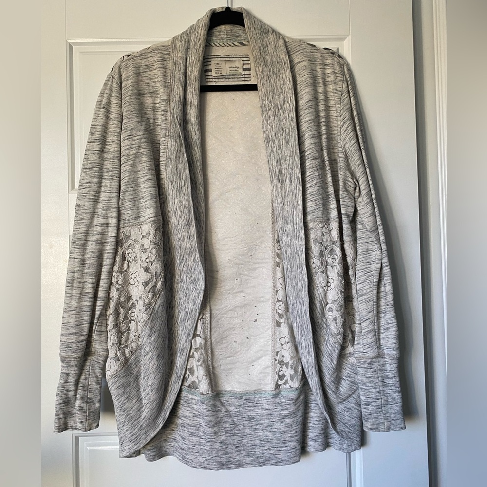 Anthropologie Heathered Gray and Lace Cardigan